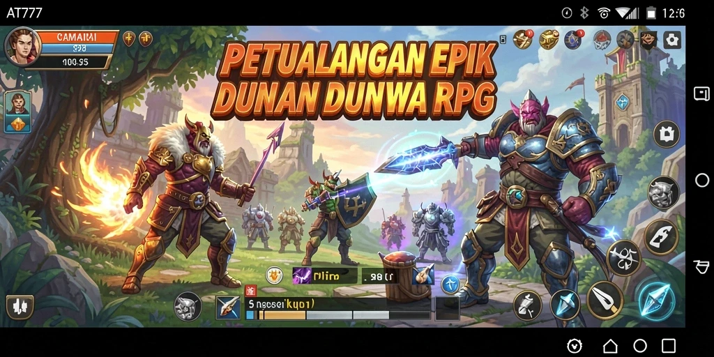 Tangkapan layar AT777 menampilkan pertarungan seru di dunia RPG yang luas.