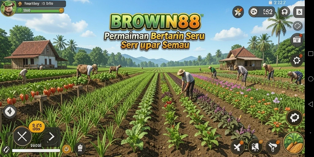 Screenshot utama BROWIN88 menampilkan gameplay bertani yang menarik.