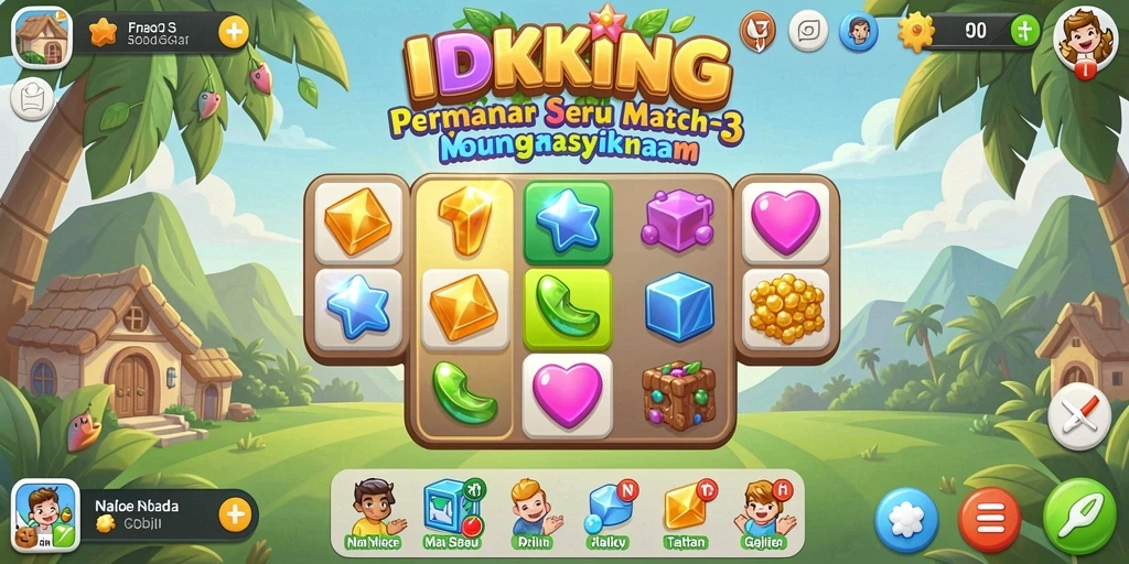 Tampilan gameplay match-3 yang penuh warna dan menarik.