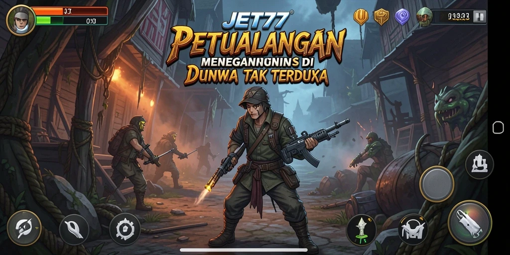 Screenshot utama JET77 menampilkan aksi petualangan mendebarkan.