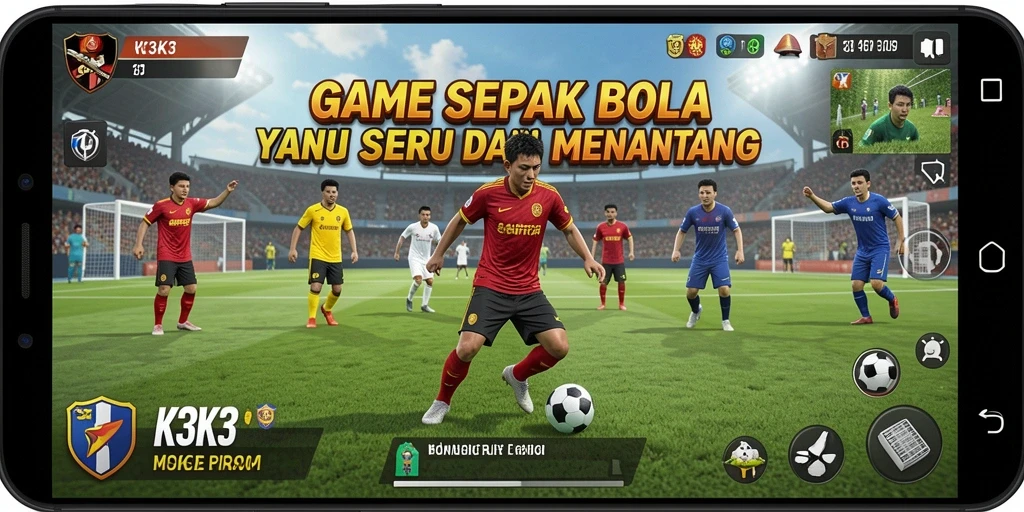 Tampilan gameplay K3K3 yang seru di lapangan sepak bola.