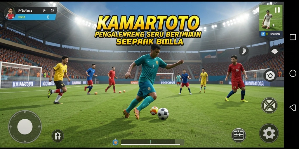 Tampilan gameplay KAMARTOTO dengan aksi sepak bola yang mendebarkan.