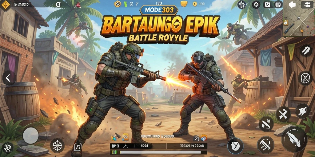 Tampilan gameplay seru MODE303 dalam pertempuran Battle Royale.