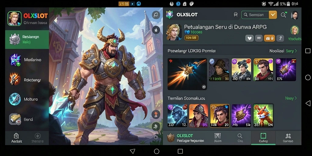 Tangkapan layar utama OLXSLOT menampilkan aksi pertempuran mendebarkan di dunia fantasi.