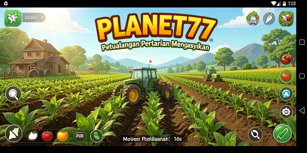 Tampilan gameplay <strong>PLANET77</strong> dengan suasana pertanian yang realistis.