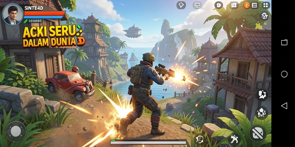 Screenshot SINTE4D menunjukkan pertarungan seru dalam grafis 3D yang memukau.