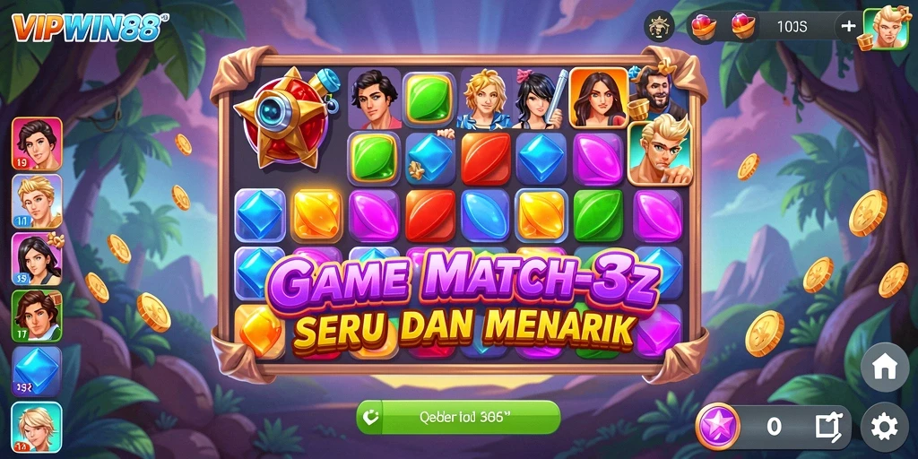 Tangkapan layar gameplay <strong>VIPWIN88</strong> menampilkan tantangan Match-3 yang seru.