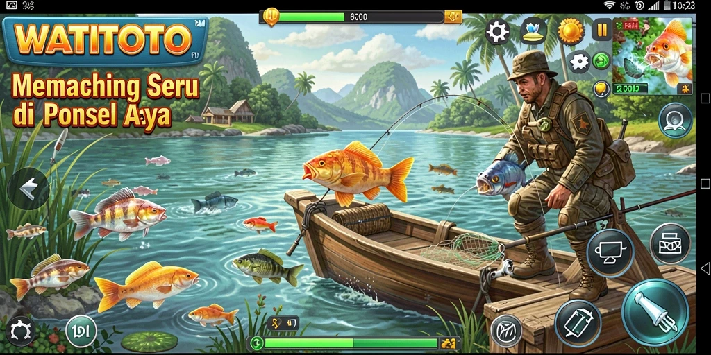 Gameplay WATITOTO yang menampilkan aksi memancing seru dan menantang.